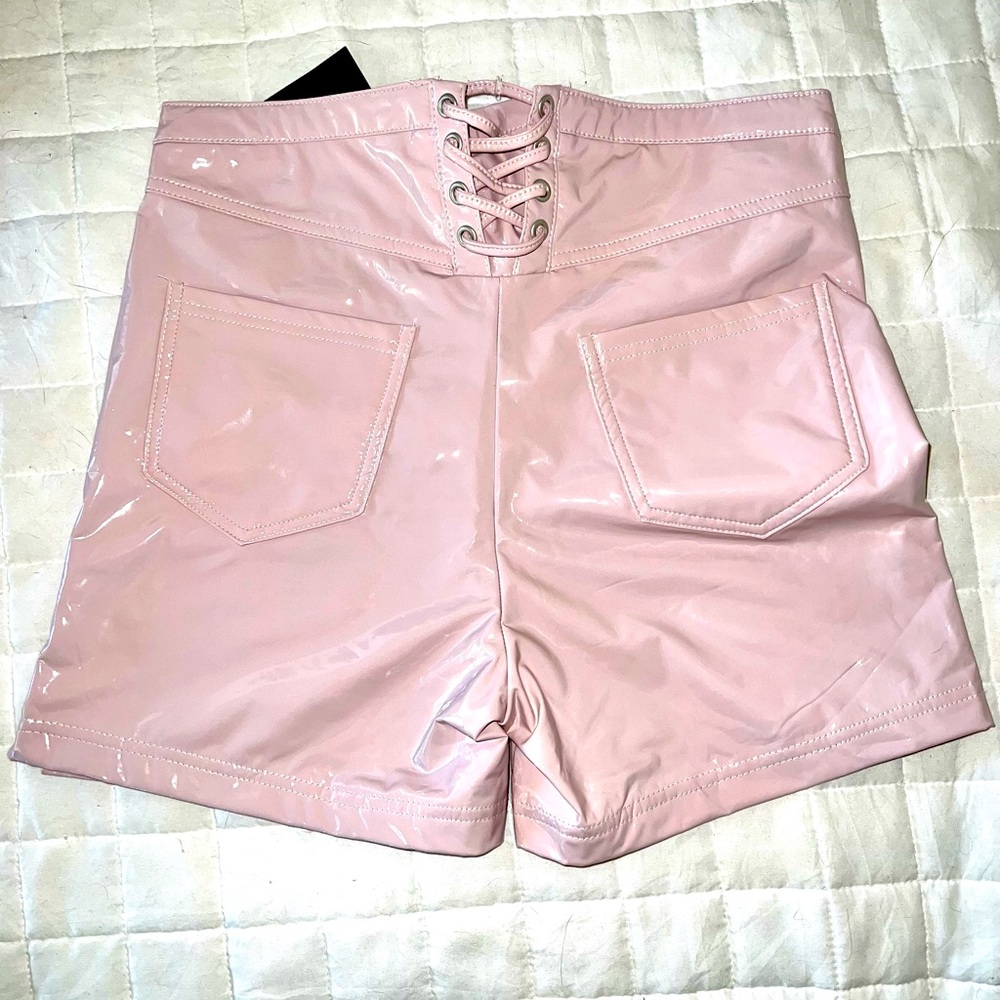 NWT Fashion Nova CARDI B baby rosy pink “LATEX” shorts